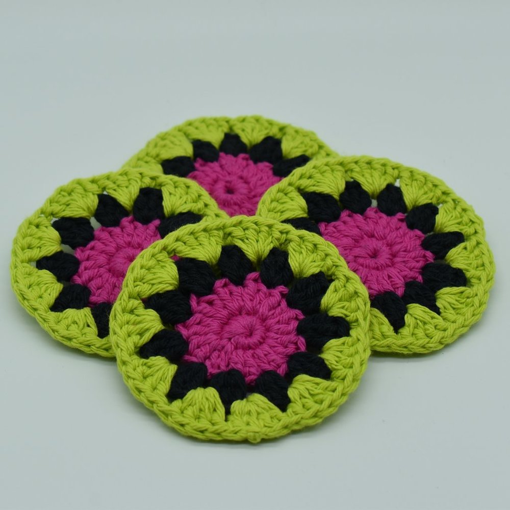 Hand Crafted Crochet Watermelon inspired flower coasters set of four
